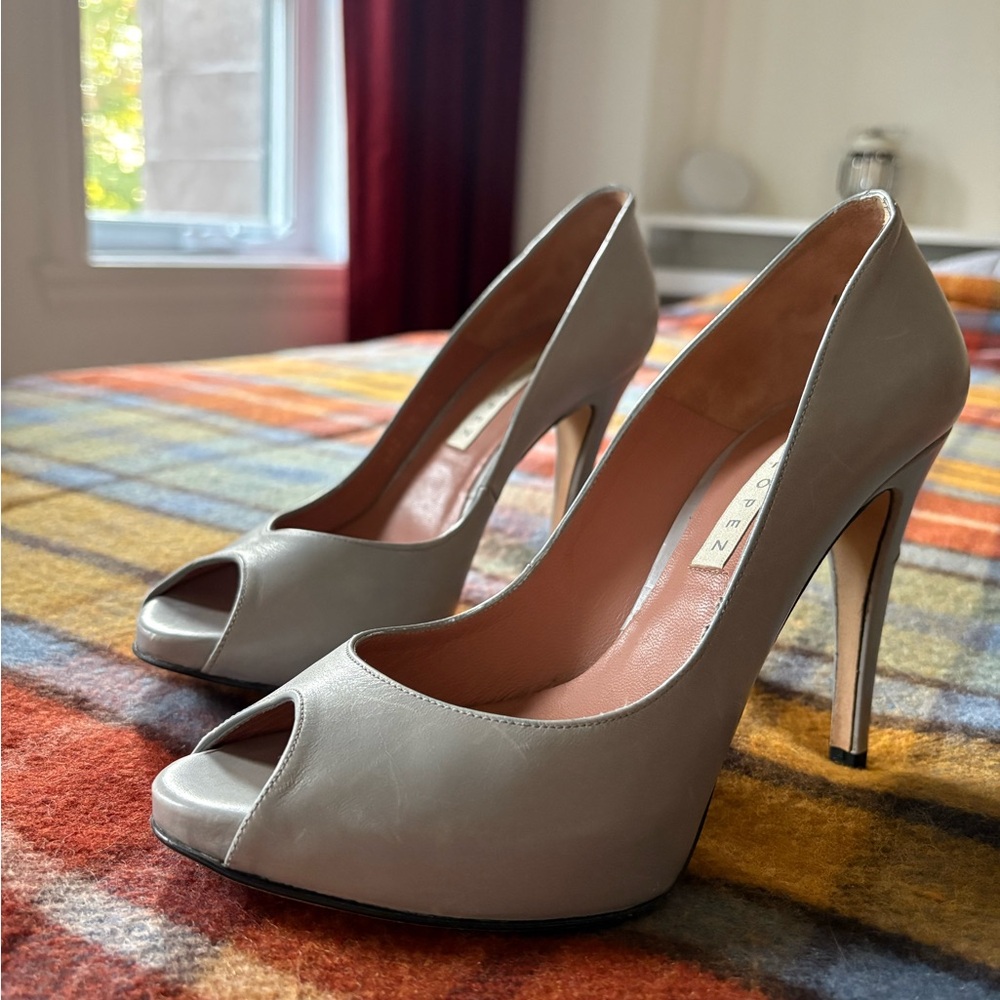 Pura Lopez Chic Gray Peep-Toe Heels